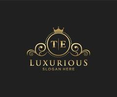 Initial TE Letter Royal Luxury Logo template in vector art for Restaurant, Royalty, Boutique, Cafe, Hotel, Heraldic, Jewelry, Fashion and other vector illustration.t