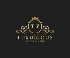 Initial TZ Letter Royal Luxury Logo template in vector art for Restaurant, Royalty, Boutique, Cafe, Hotel, Heraldic, Jewelry, Fashion and other vector illustration.t