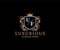 Initial UF Letter Royal Luxury Logo template in vector art for Restaurant, Royalty, Boutique, Cafe, Hotel, Heraldic, Jewelry, Fashion and other vector illustration.