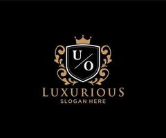 Initial UO Letter Royal Luxury Logo template in vector art for Restaurant, Royalty, Boutique, Cafe, Hotel, Heraldic, Jewelry, Fashion and other vector illustration.