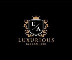 Initial UA Letter Royal Luxury Logo template in vector art for Restaurant, Royalty, Boutique, Cafe, Hotel, Heraldic, Jewelry, Fashion and other vector illustration.