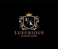 Initial UK Letter Royal Luxury Logo template in vector art for Restaurant, Royalty, Boutique, Cafe, Hotel, Heraldic, Jewelry, Fashion and other vector illustration.