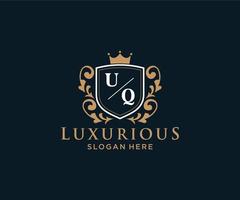 Initial UQ Letter Royal Luxury Logo template in vector art for Restaurant, Royalty, Boutique, Cafe, Hotel, Heraldic, Jewelry, Fashion and other vector illustration.