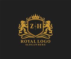 plantilla de logotipo de lujo real de león de letra zh inicial en arte vectorial para restaurante, realeza, boutique, cafetería, hotel, heráldica, joyería, moda y otras ilustraciones vectoriales. vector