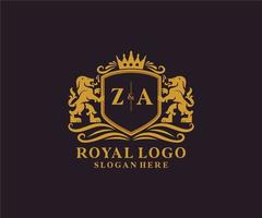 Initial ZA Letter Lion Royal Luxury Logo template in vector art for Restaurant, Royalty, Boutique, Cafe, Hotel, Heraldic, Jewelry, Fashion and other vector illustration.