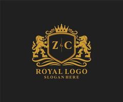 Initial ZC Letter Lion Royal Luxury Logo template in vector art for Restaurant, Royalty, Boutique, Cafe, Hotel, Heraldic, Jewelry, Fashion and other vector illustration.