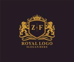 Initial ZF Letter Lion Royal Luxury Logo template in vector art for Restaurant, Royalty, Boutique, Cafe, Hotel, Heraldic, Jewelry, Fashion and other vector illustration.