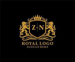 Initial ZN Letter Lion Royal Luxury Logo template in vector art for Restaurant, Royalty, Boutique, Cafe, Hotel, Heraldic, Jewelry, Fashion and other vector illustration.