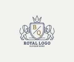 Initial BQ Letter Lion Royal Luxury Logo template in vector art for Restaurant, Royalty, Boutique, Cafe, Hotel, Heraldic, Jewelry, Fashion and other vector illustration.