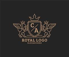 Initial CA Letter Lion Royal Luxury Heraldic,Crest Logo template in vector art for Restaurant, Royalty, Boutique, Cafe, Hotel, Heraldic, Jewelry, Fashion and other vector illustration.