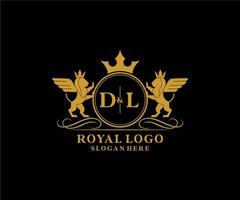 Initial DL Letter Lion Royal Luxury Heraldic,Crest Logo template in vector art for Restaurant, Royalty, Boutique, Cafe, Hotel, Heraldic, Jewelry, Fashion and other vector illustration.