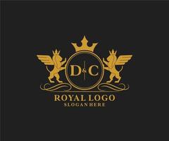 Initial DC Letter Lion Royal Luxury Heraldic,Crest Logo template in vector art for Restaurant, Royalty, Boutique, Cafe, Hotel, Heraldic, Jewelry, Fashion and other vector illustration.