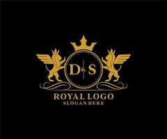 Initial DS Letter Lion Royal Luxury Heraldic,Crest Logo template in vector art for Restaurant, Royalty, Boutique, Cafe, Hotel, Heraldic, Jewelry, Fashion and other vector illustration.