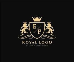 Initial EF Letter Lion Royal Luxury Heraldic,Crest Logo template in vector art for Restaurant, Royalty, Boutique, Cafe, Hotel, Heraldic, Jewelry, Fashion and other vector illustration.
