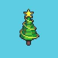 Pixel art illustration christmas tree. Pixelated christmas tree. green christmas tree pixelated for the pixel art game and icon for website and video game. old school retro. vector