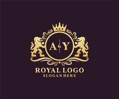 Initial AY Letter Lion Royal Luxury Logo template in vector art for Restaurant, Royalty, Boutique, Cafe, Hotel, Heraldic, Jewelry, Fashion and other vector illustration.