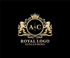 Initial AC Letter Lion Royal Luxury Logo template in vector art for Restaurant, Royalty, Boutique, Cafe, Hotel, Heraldic, Jewelry, Fashion and other vector illustration.