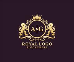 Initial AG Letter Lion Royal Luxury Logo template in vector art for Restaurant, Royalty, Boutique, Cafe, Hotel, Heraldic, Jewelry, Fashion and other vector illustration.