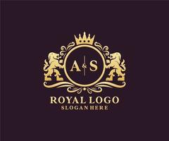 Initial AS Letter Lion Royal Luxury Logo template in vector art for Restaurant, Royalty, Boutique, Cafe, Hotel, Heraldic, Jewelry, Fashion and other vector illustration.