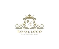 Initial FI Letter Luxurious Brand Logo Template, for Restaurant, Royalty, Boutique, Cafe, Hotel, Heraldic, Jewelry, Fashion and other vector illustration.
