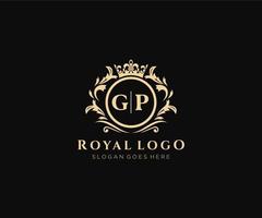 Initial GP Letter Luxurious Brand Logo Template, for Restaurant, Royalty, Boutique, Cafe, Hotel, Heraldic, Jewelry, Fashion and other vector illustration.