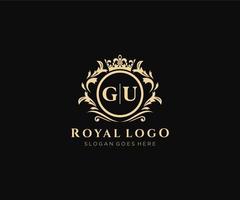 Initial GU Letter Luxurious Brand Logo Template, for Restaurant, Royalty, Boutique, Cafe, Hotel, Heraldic, Jewelry, Fashion and other vector illustration.