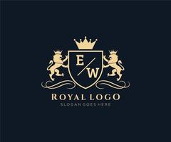 Initial EW Letter Lion Royal Luxury Heraldic,Crest Logo template in vector art for Restaurant, Royalty, Boutique, Cafe, Hotel, Heraldic, Jewelry, Fashion and other vector illustration.