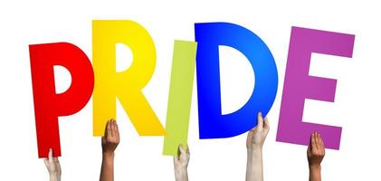 Pride - Human Hands Holding Colorful Letters photo