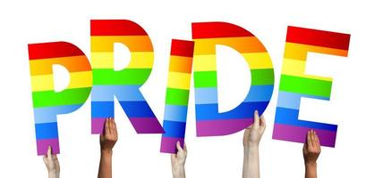 Homosexual Pride Banner - Human Hands Holding Colorful Letters photo