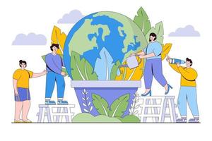 Save planet and energy concept. Environmental and earth day vector cartoon illustration for landing page, web banner, homepage, hero images