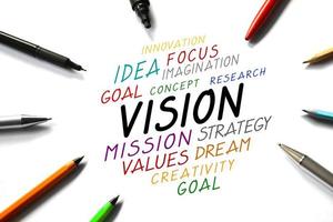 Vision Word and Pens on White Background photo