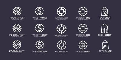 set of target Logo designs Template. illustration leaf, food, home, dollar, tech combined with element target sign. vector