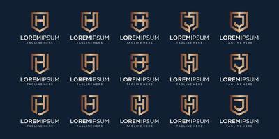 set of letter H J monogram and shield sign combination. Line art logo design. Symbolizes reliability, safety, power, security.  luxury logotype. vector