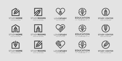 Set of pencil Logo designs Template. illustration home, square, love, circle, target combined with element pen sign. vector