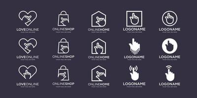 Set of Hand Finger Touch screen technology Logo design vector template Linear style. illustration love, bag, home, square, combined with element hand cursor sign.