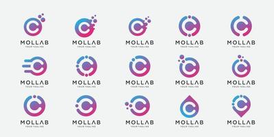 set of collection letter C with dot and molecule concept logo template. vector