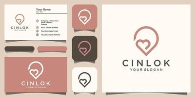 love location logo design. combined  heart and map marker and business card design vector