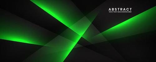 3D black techno abstract background overlap layer on dark space with green light effect decoration. Modern graphic design element cutout style concept for banner, flyer, card, or brochure cover vector