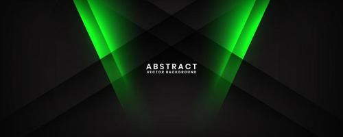 3D black techno abstract background overlap layer on dark space with green light effect decoration. Modern graphic design element cutout style concept for banner, flyer, card, or brochure cover vector