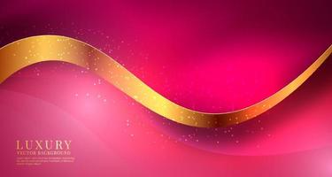 3D pink luxury abstract background overlap layer on dark space with golden waves decoration. Modern graphic design element cutout style concept for banner, flyer, card, brochure cover, or landing page vector