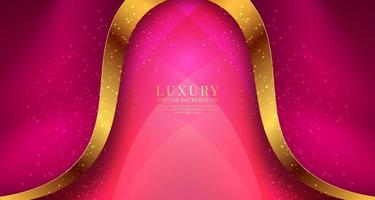 3D pink luxury abstract background overlap layer on dark space with golden waves decoration. Modern graphic design element cutout style concept for banner, flyer, card, brochure cover, or landing page vector