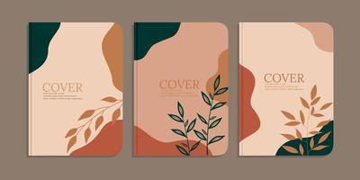 set of book cover template with hand drawn plant decorations. abstract retro botanical background.size A4 For notebooks, diary, invitation, planners, brochures, books, catalogs vector