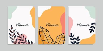 set of book cover template with hand drawn plant decorations. abstract retro botanical background.size A4 For notebooks, diary, invitation, planners, brochures, books, catalogs vector