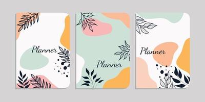 set of book cover template with hand drawn foliage decorations. abstract retro botanical background.size A4 For notebooks, diary, invitation, planners, brochures, books, catalogs vector