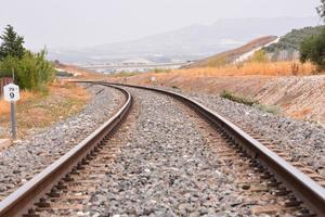 Railroad tracks through the landscape photo