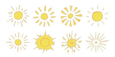 Hand drawn abstract sun symbol. Summer doodle set. Vector elements for design