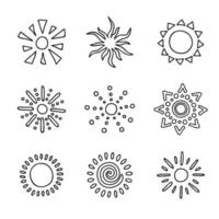 Hand drawn abstract sun symbol. Summer doodle set. Vector elements for design