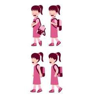 Set Of Girl Student With Schoolbag vector