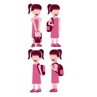 Set Of Girl Student With Schoolbag vector