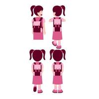 Set Of Girl Student With Schoolbag In Back View vector